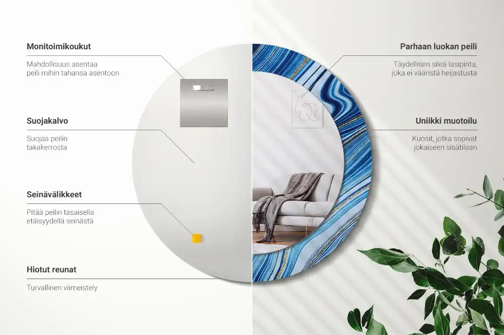 Specchio rotondo con cornice stampata Fiume di marmo