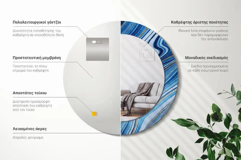 Specchio rotondo con cornice stampata Fiume di marmo