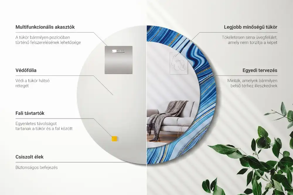 Specchio rotondo con cornice stampata Fiume di marmo