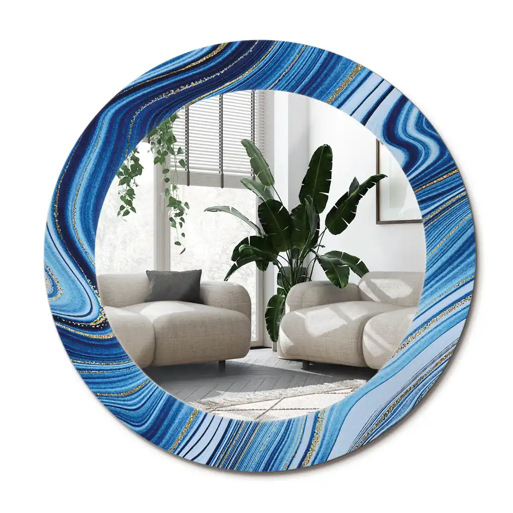 Specchio rotondo con cornice stampata Fiume di marmo