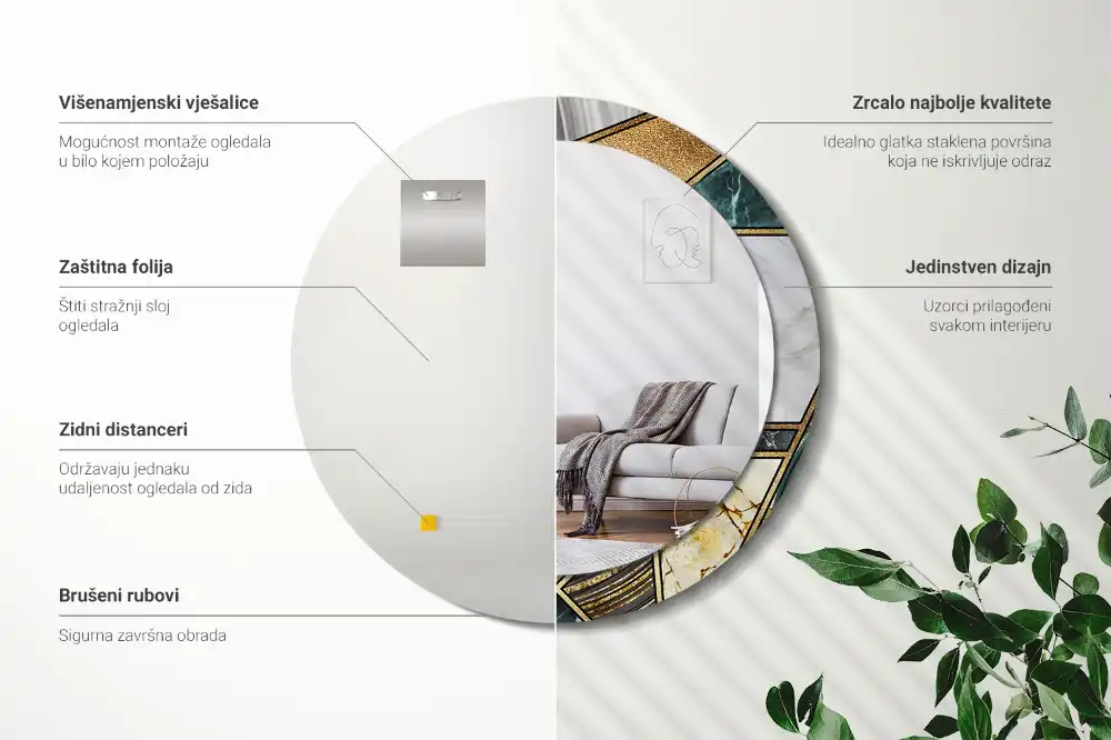 Specchio rotondo con cornice stampata Stile marmo