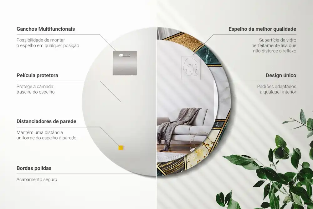 Specchio rotondo con cornice stampata Stile marmo