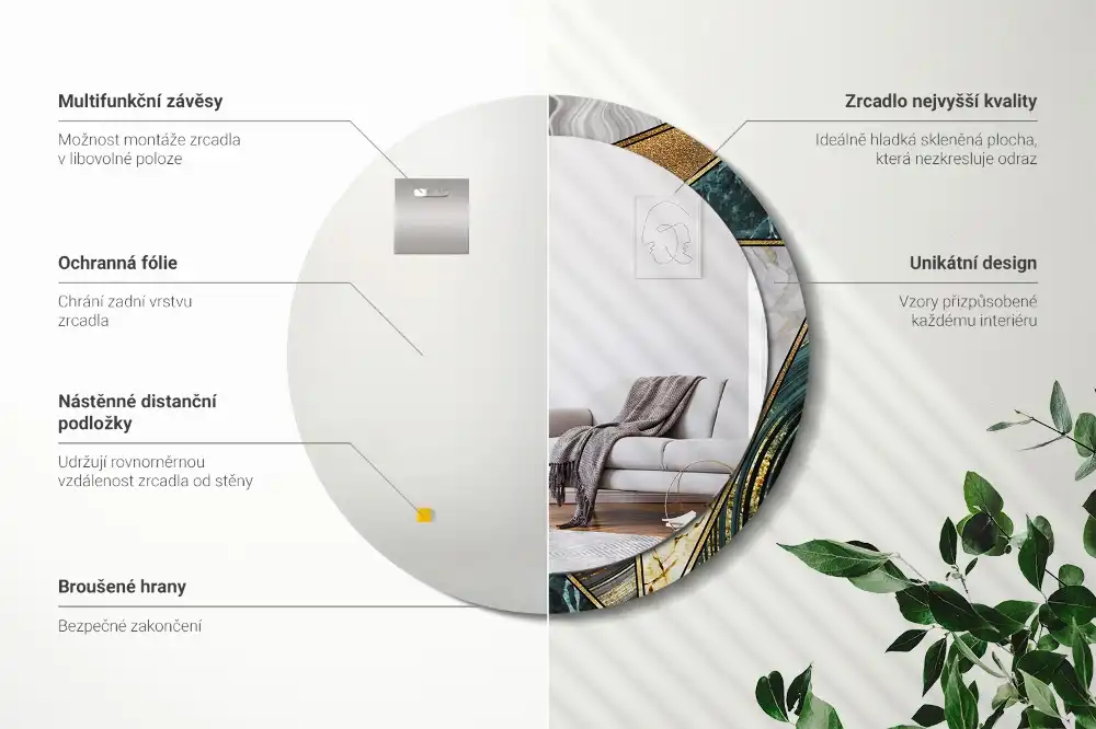 Specchio rotondo con cornice stampata Stile marmo