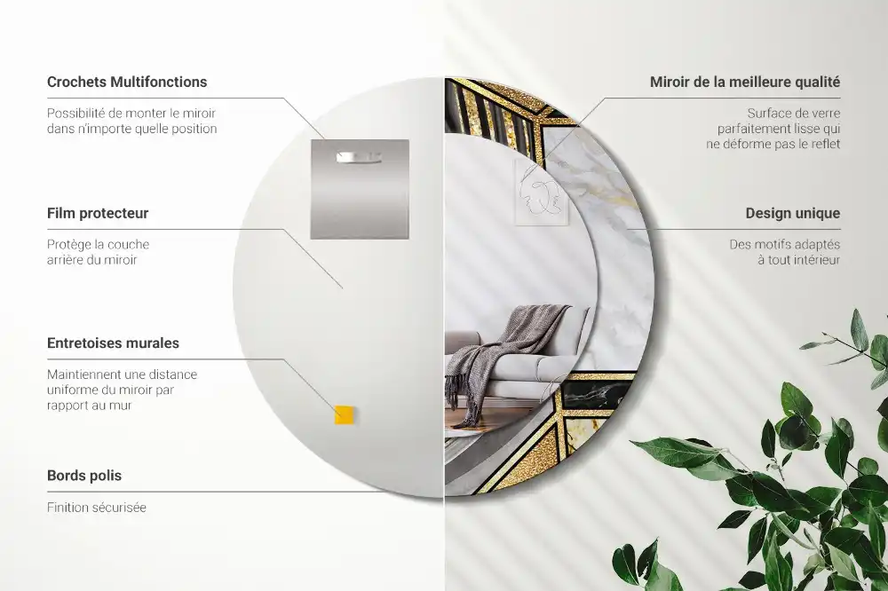 Specchio rotondo con cornice stampata Stile marmo