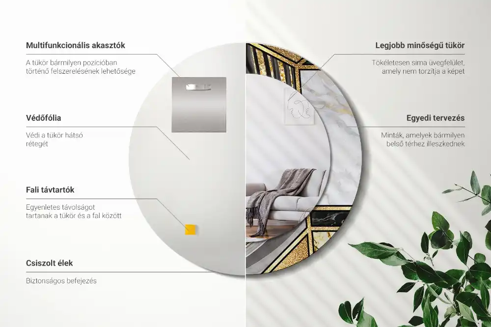 Specchio rotondo con cornice stampata Stile marmo