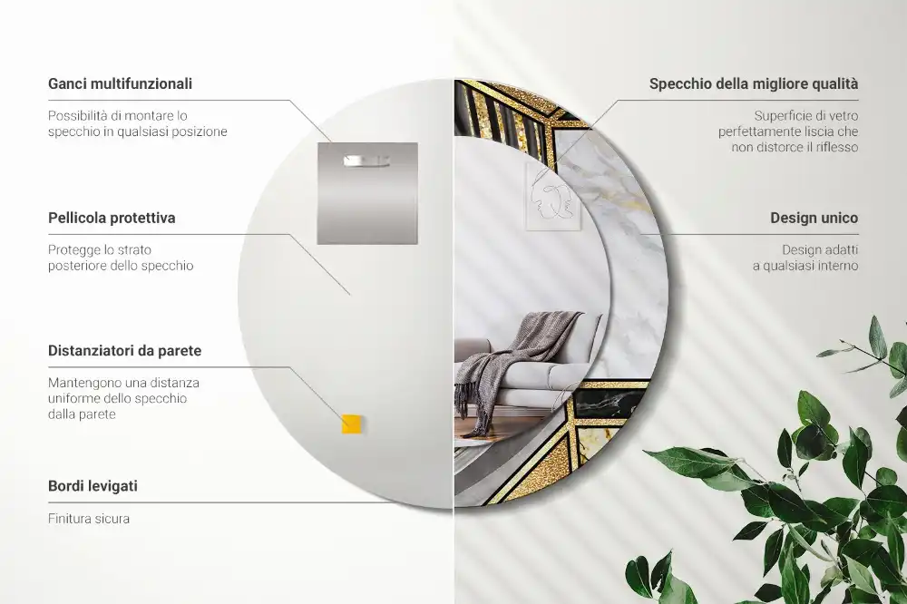 Specchio rotondo con cornice stampata Stile marmo