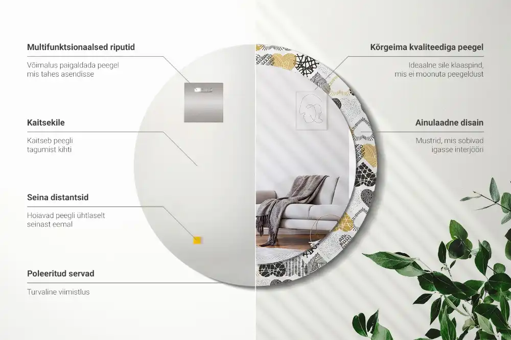 Specchio rotondo con cornice stampata Cuori in stile scarabocchio