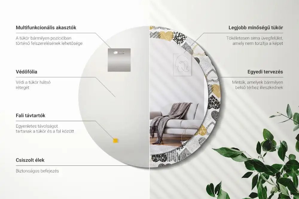 Specchio rotondo con cornice stampata Cuori in stile scarabocchio