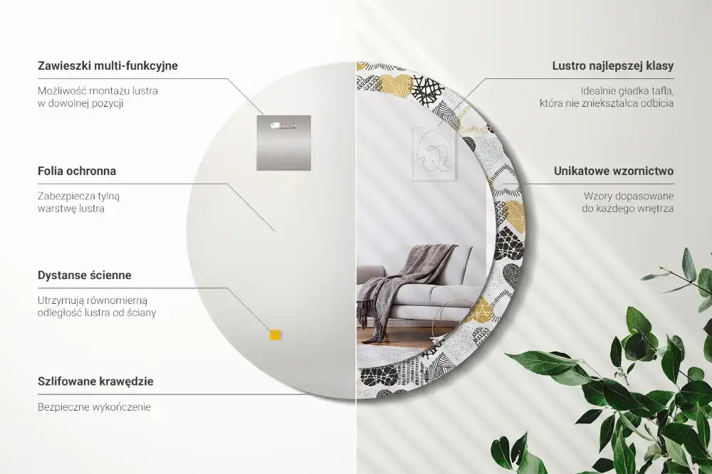 Specchio rotondo con cornice stampata Cuori in stile scarabocchio