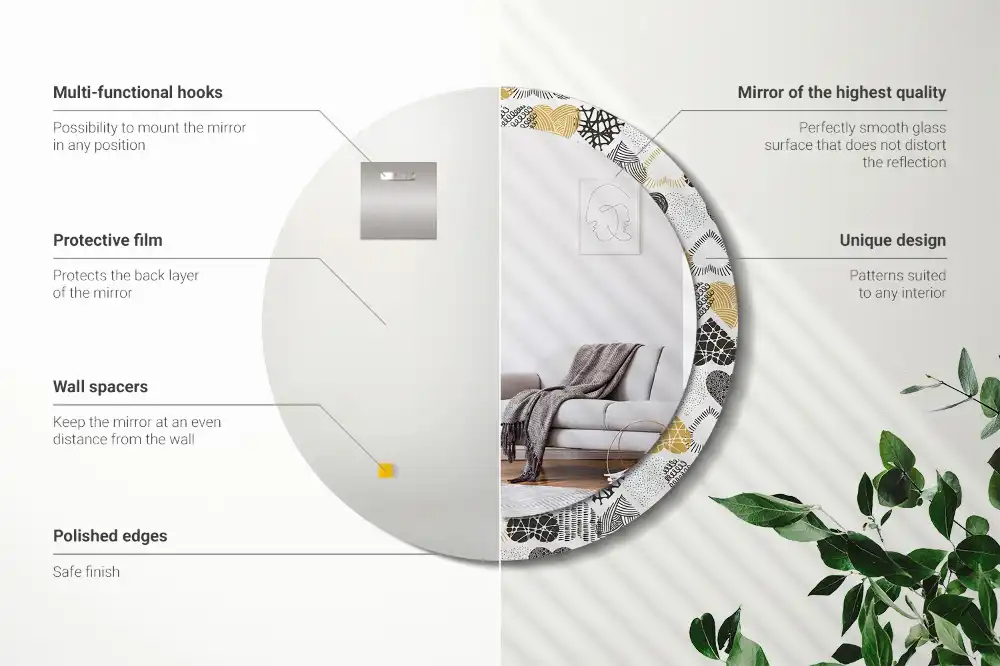 Specchio rotondo con cornice stampata Cuori in stile scarabocchio