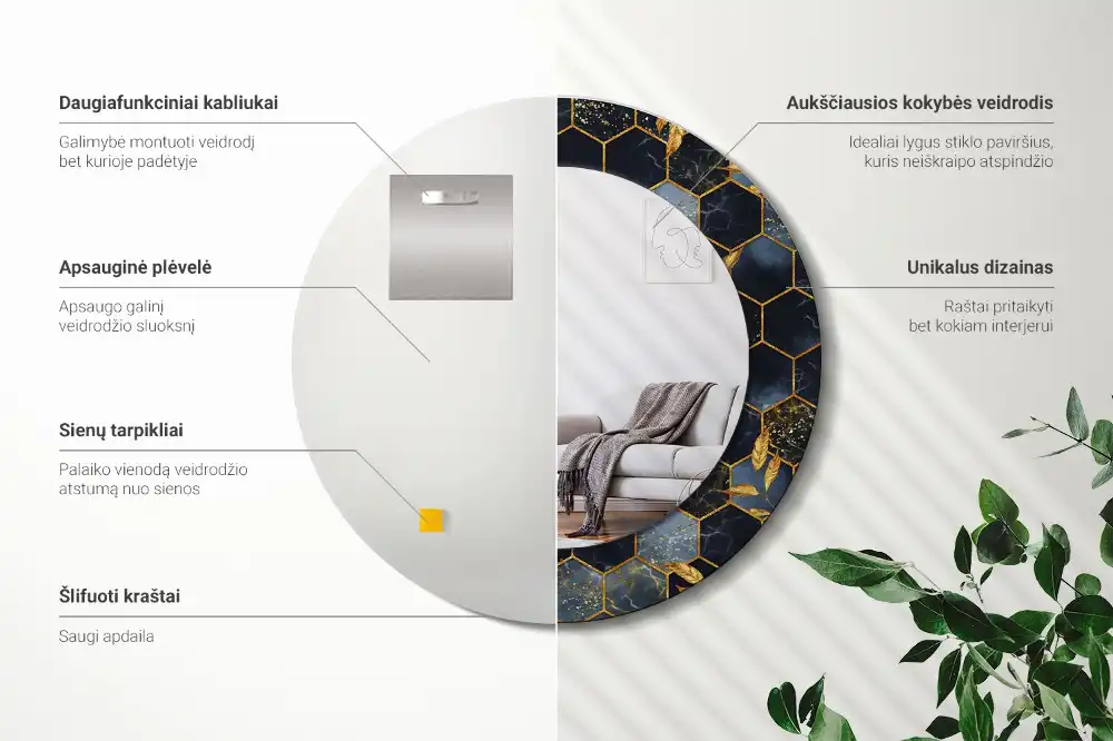 Specchio circolare decoro Esagono di marmo