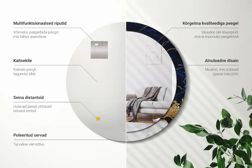 Specchio circolare stampato marmo blu