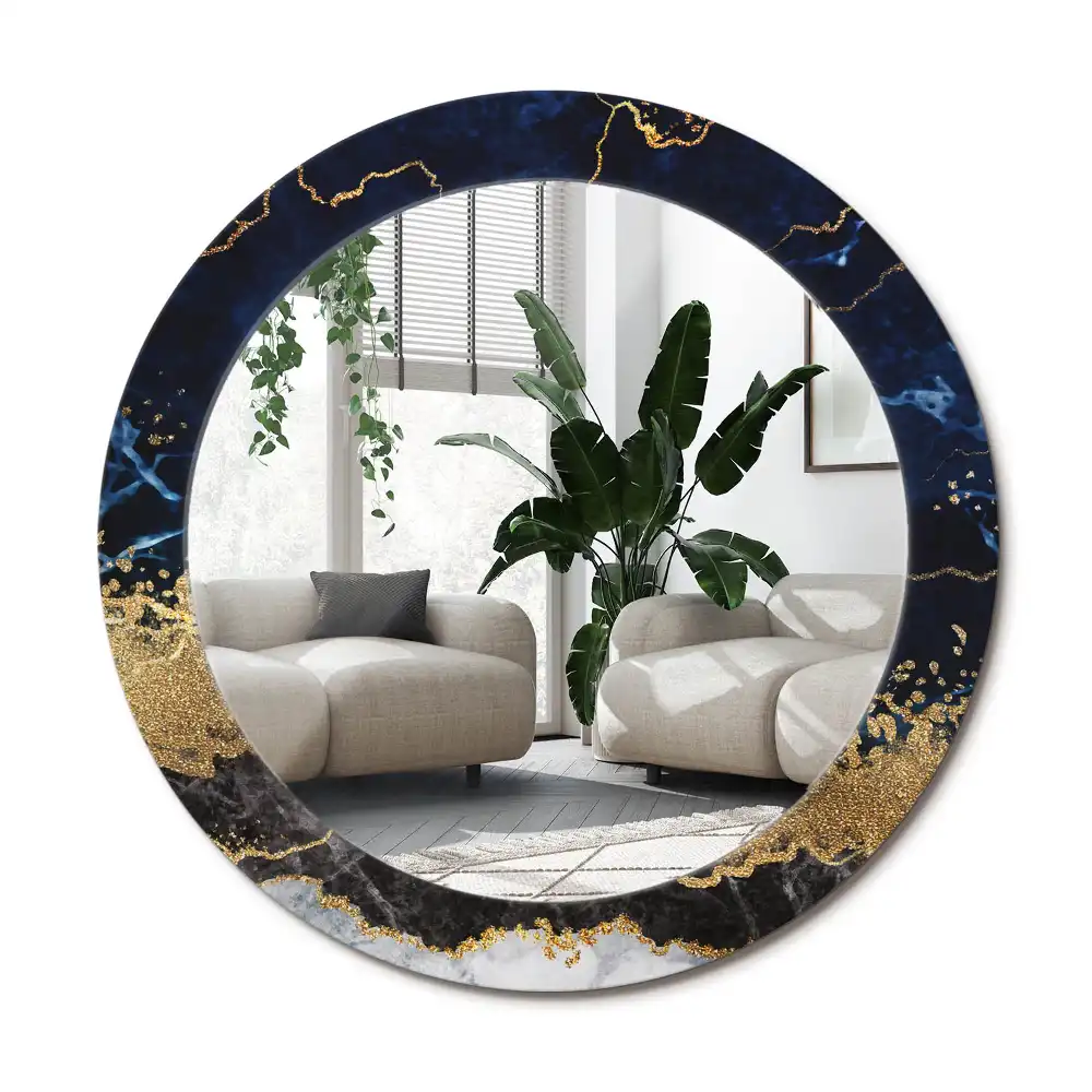 Specchio circolare stampato marmo blu