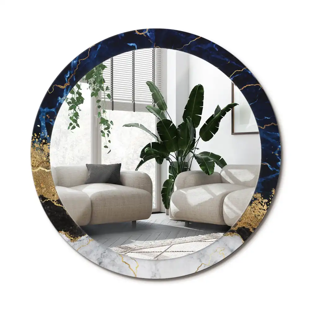 Specchio circolare stampato marmo blu
