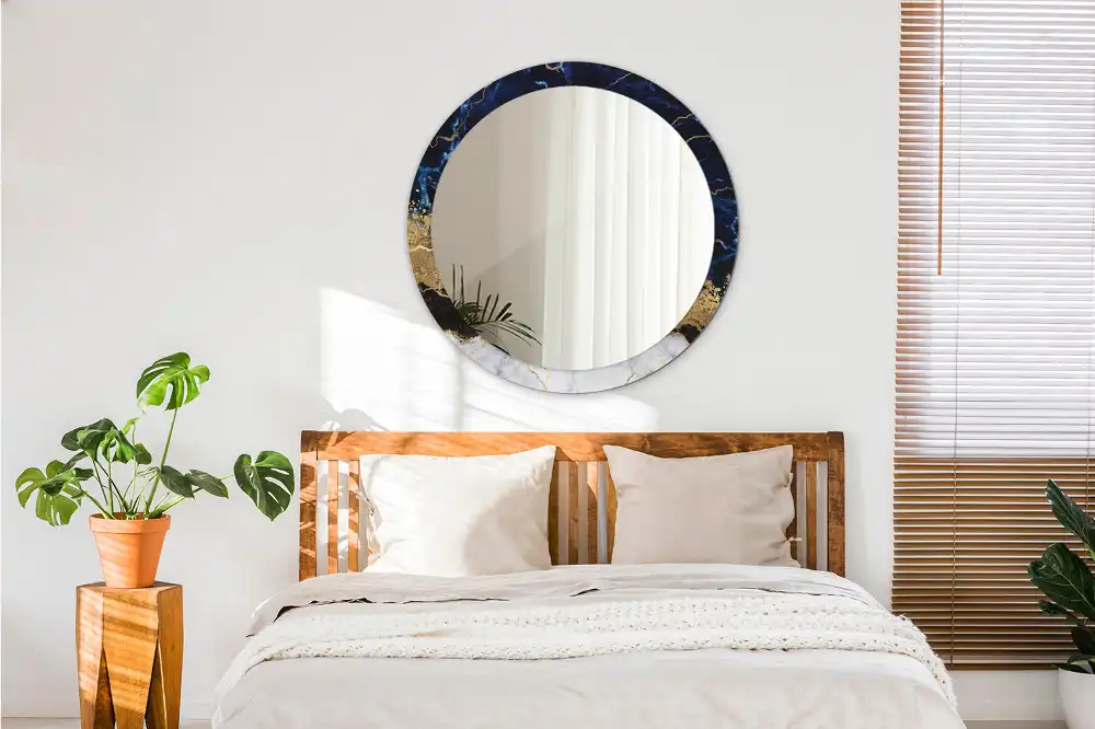 Specchio circolare stampato marmo blu