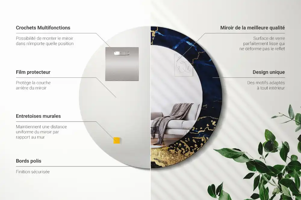 Specchio circolare stampato marmo blu