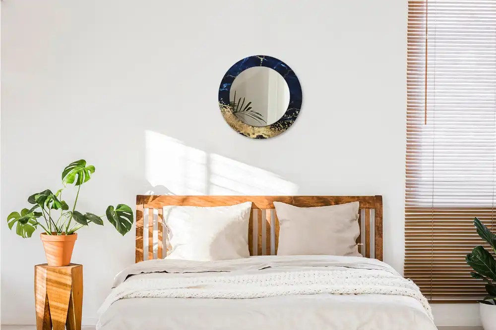 Specchio circolare stampato marmo blu