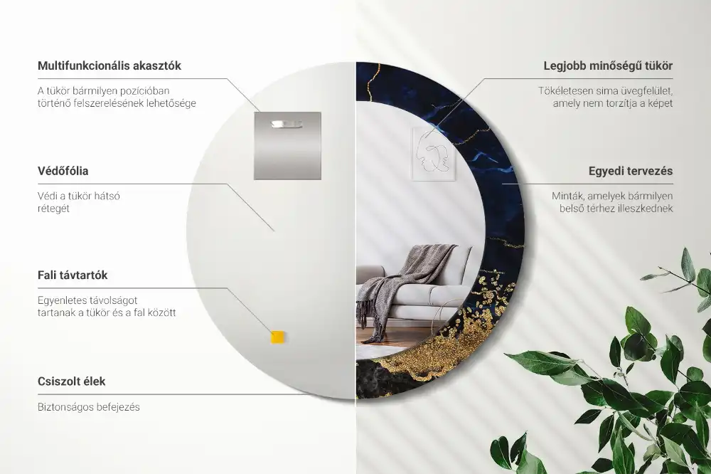 Specchio circolare stampato marmo blu