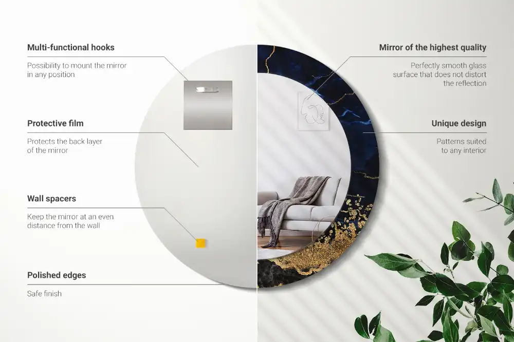 Specchio circolare stampato marmo blu