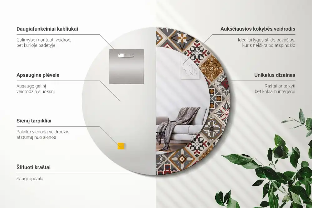 Specchio rotondo con cornice stampata modello turco