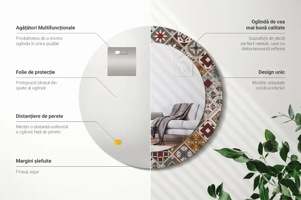 Specchio rotondo con cornice stampata modello turco