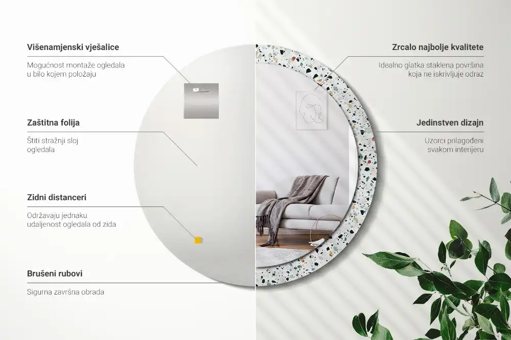 Specchio circolare stampato pietra naturale