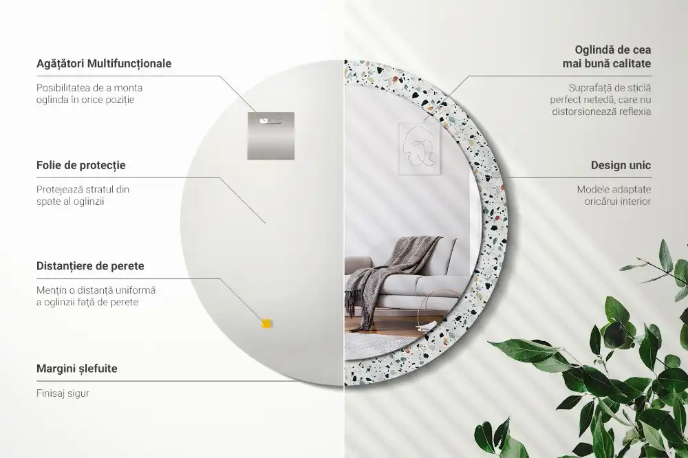 Specchio circolare stampato pietra naturale