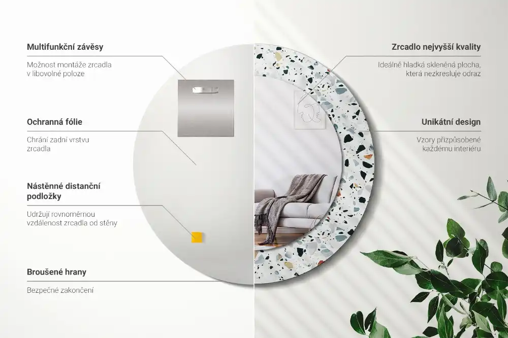 Specchio circolare stampato pietra naturale