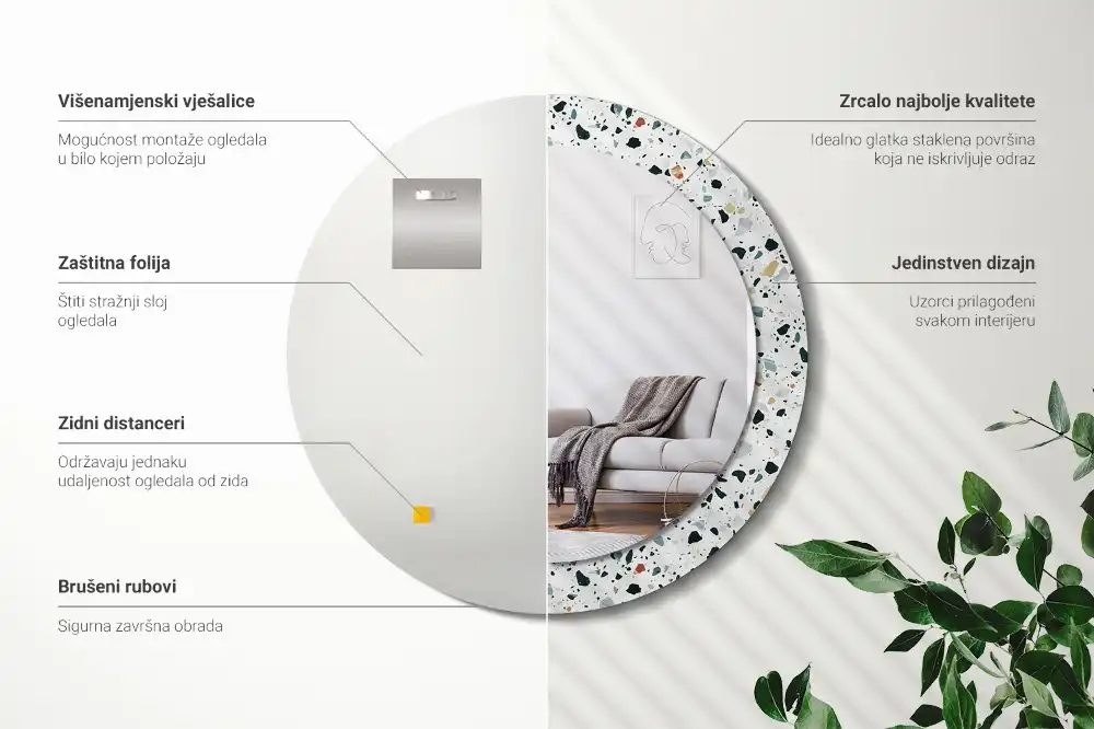 Specchio circolare stampato pietra naturale