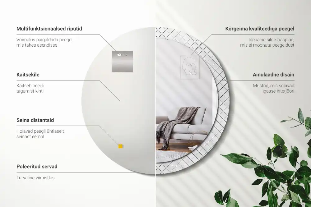 Specchio rotondo con cornice stampata Linee incrociate
