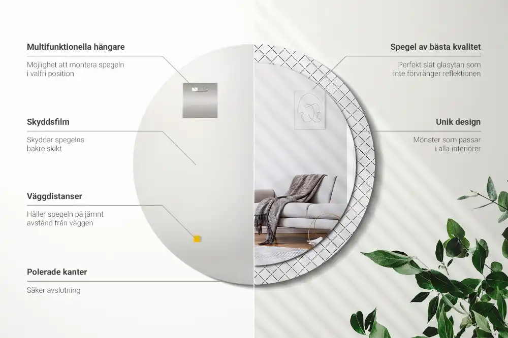 Specchio rotondo con cornice stampata Linee incrociate