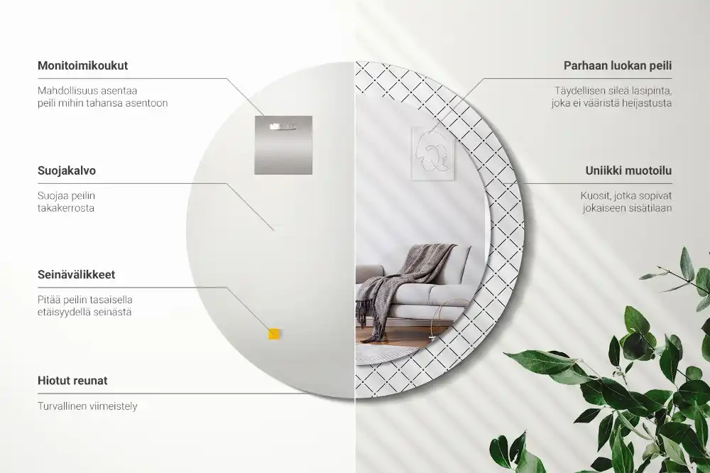 Specchio rotondo con cornice stampata Linee incrociate