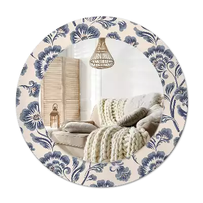 Specchio rotondo con cornice stampata Motivo floreale