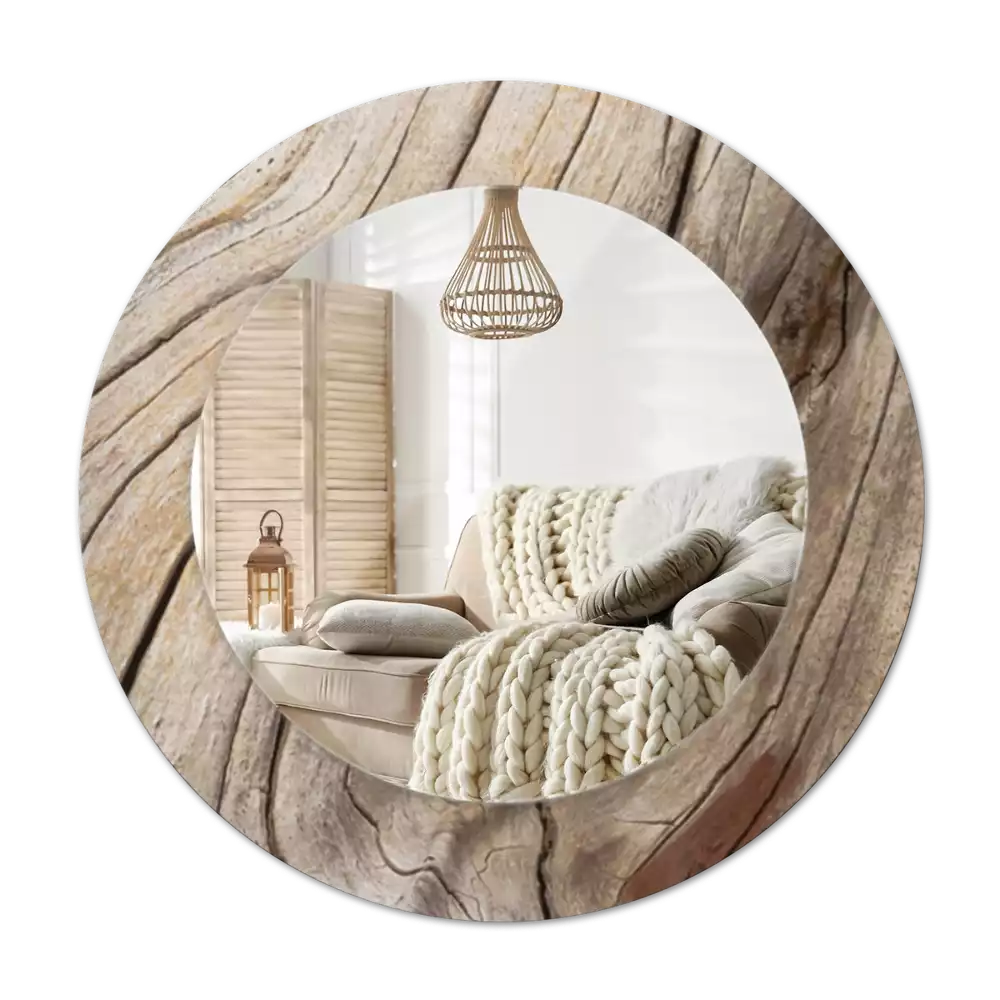 Specchio circolare stampato Legno screpolato