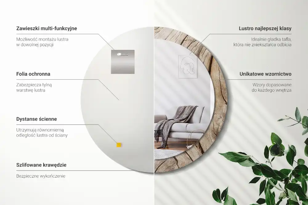 Specchio circolare stampato Legno screpolato