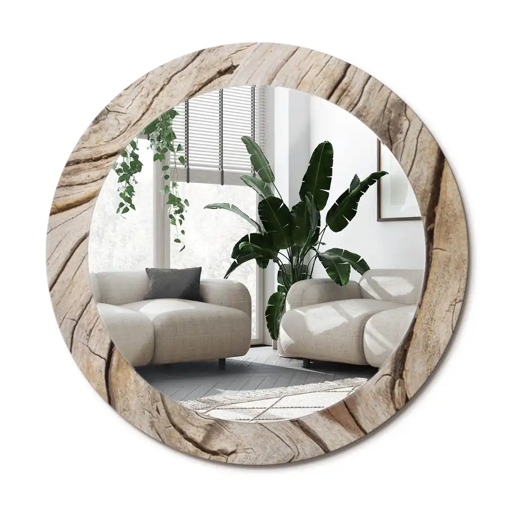 Specchio circolare stampato Legno screpolato