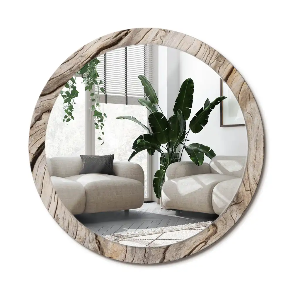 Specchio circolare stampato Legno screpolato