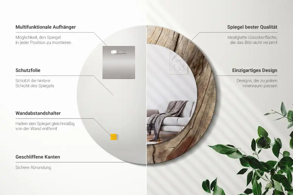 Specchio circolare stampato Legno screpolato