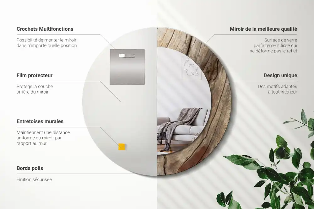 Specchio circolare stampato Legno screpolato