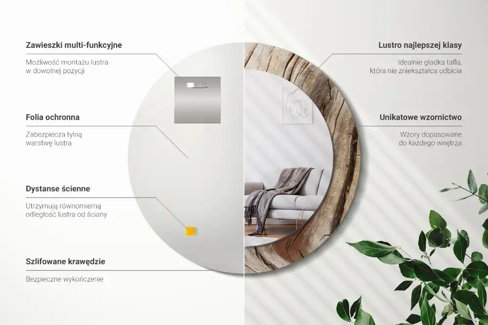 Specchio circolare stampato Legno screpolato