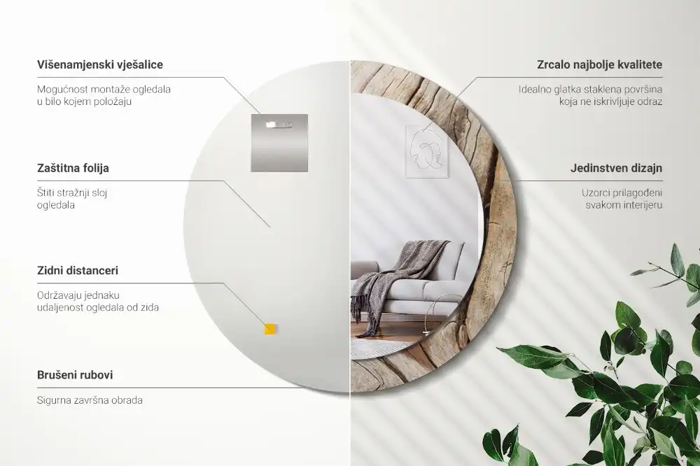 Specchio circolare stampato Legno screpolato