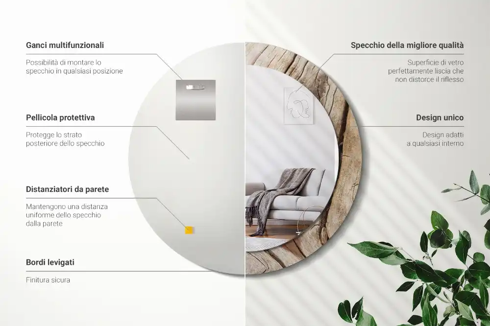 Specchio circolare stampato Legno screpolato