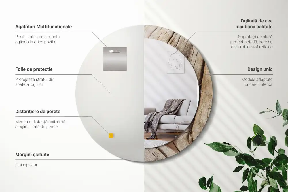 Specchio circolare stampato Legno screpolato