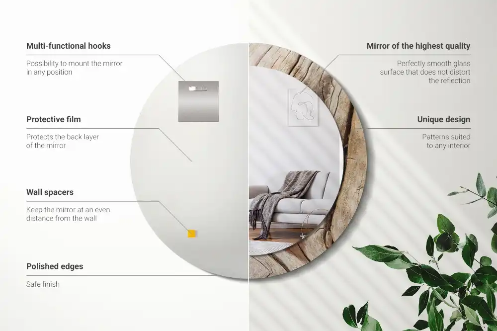 Specchio circolare stampato Legno screpolato