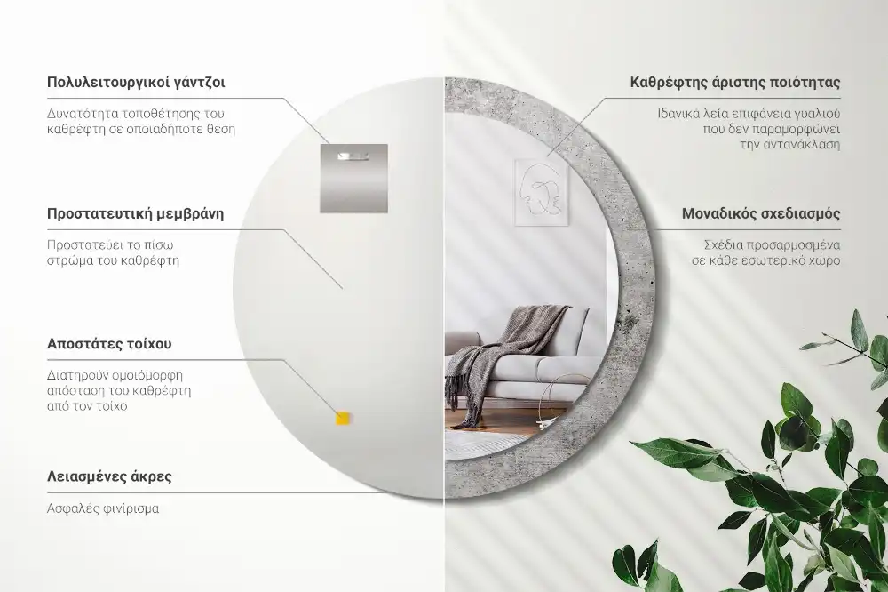 Specchio rotondo con cornice stampata Calcestruzzo grigio