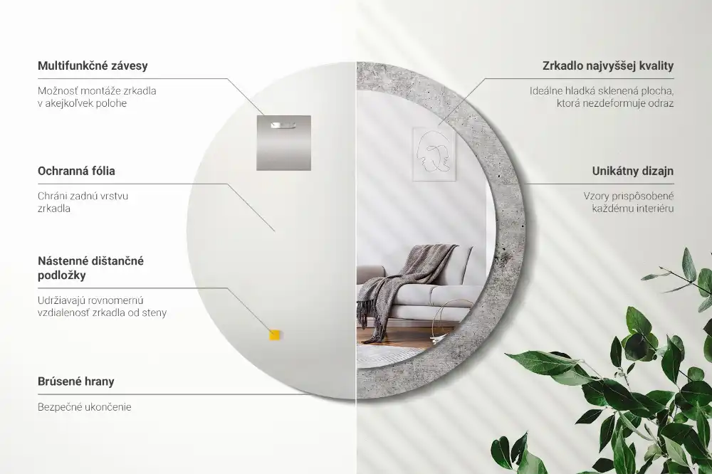 Specchio rotondo con cornice stampata Calcestruzzo grigio