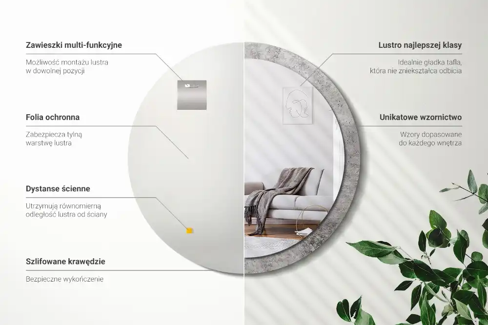 Specchio rotondo con cornice stampata Calcestruzzo grigio