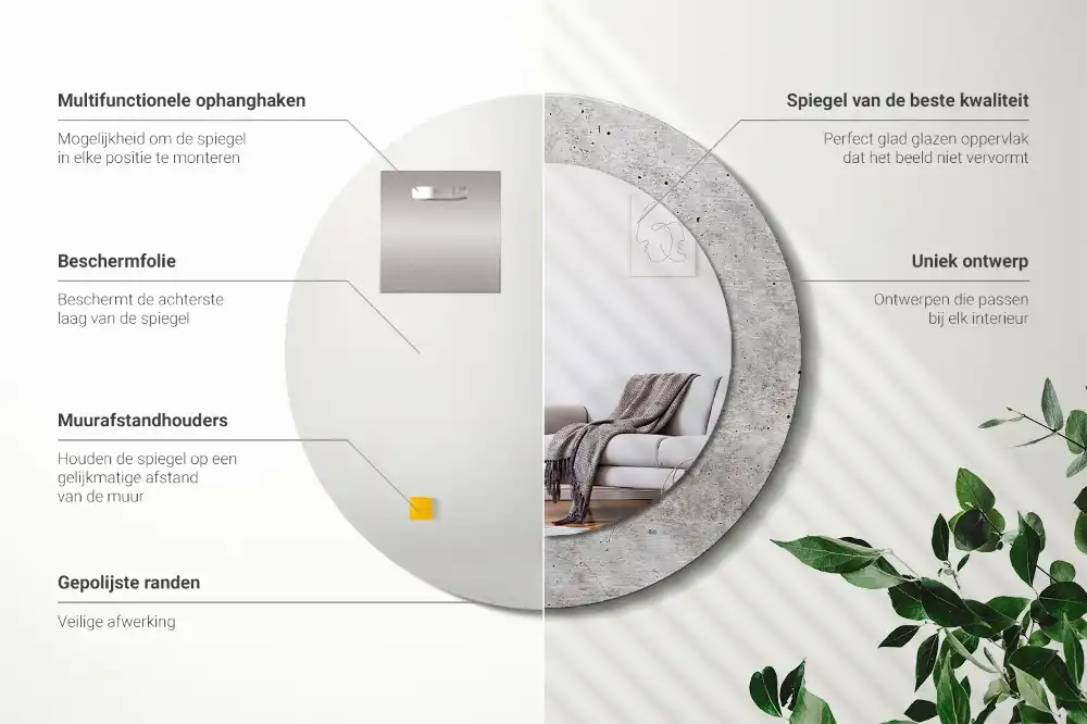 Specchio rotondo con cornice stampata Calcestruzzo grigio