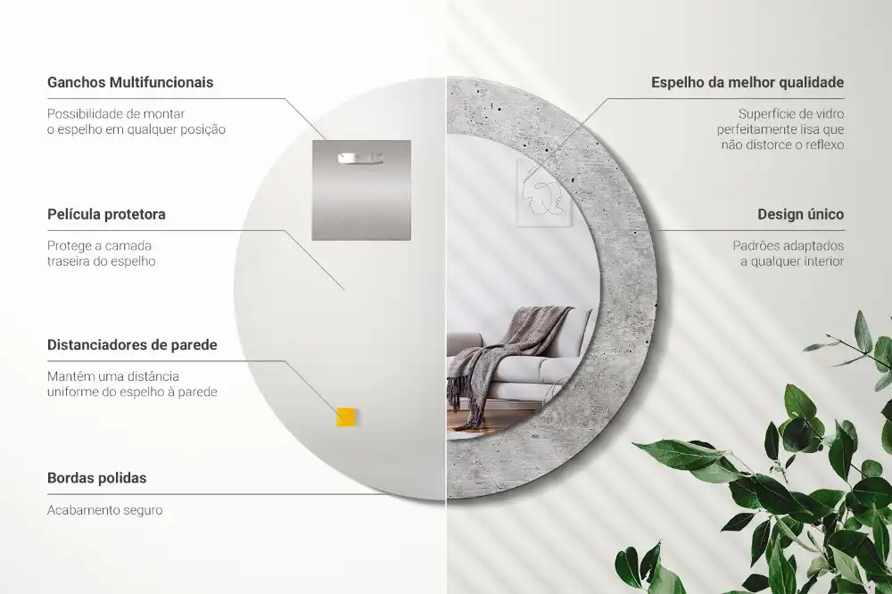 Specchio rotondo con cornice stampata Calcestruzzo grigio
