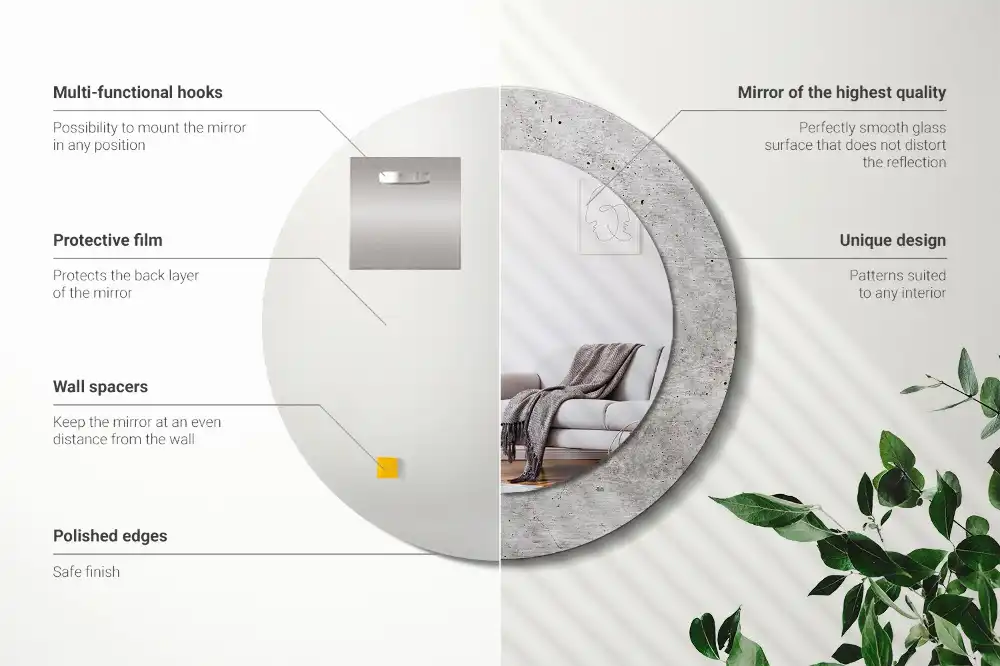 Specchio rotondo con cornice stampata Calcestruzzo grigio